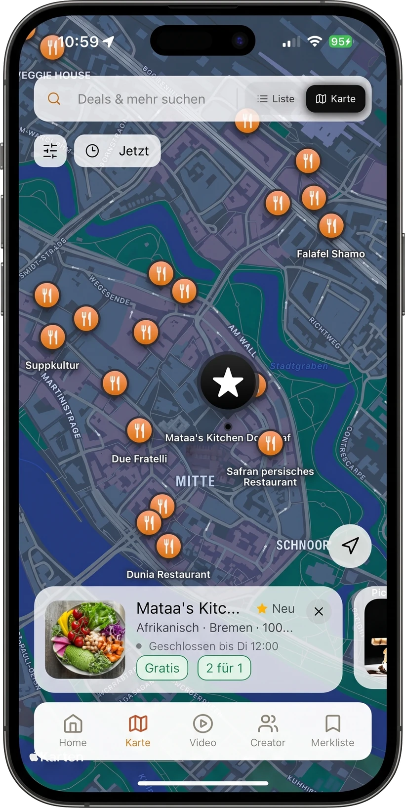 foodamo App · Kartenansicht Bremen