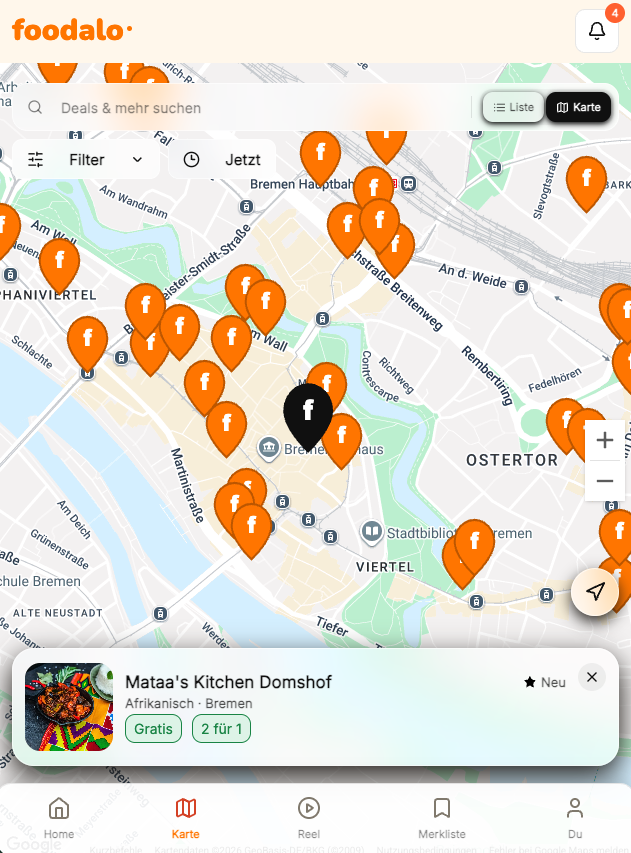 foodamo App · Kartenansicht Bremen